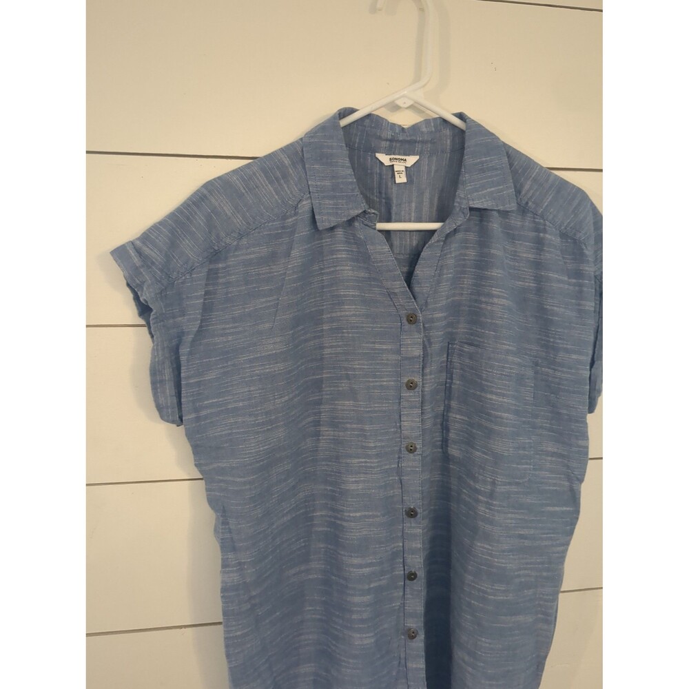 Sonoma 100% cotton blue boxy fit button-down top summer beach layering Boho